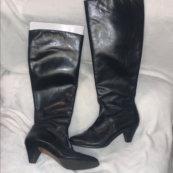 Saks Fifth Avenue Shoes - Saks Fifth Avenue Black Knee Boots with Chunky Heel